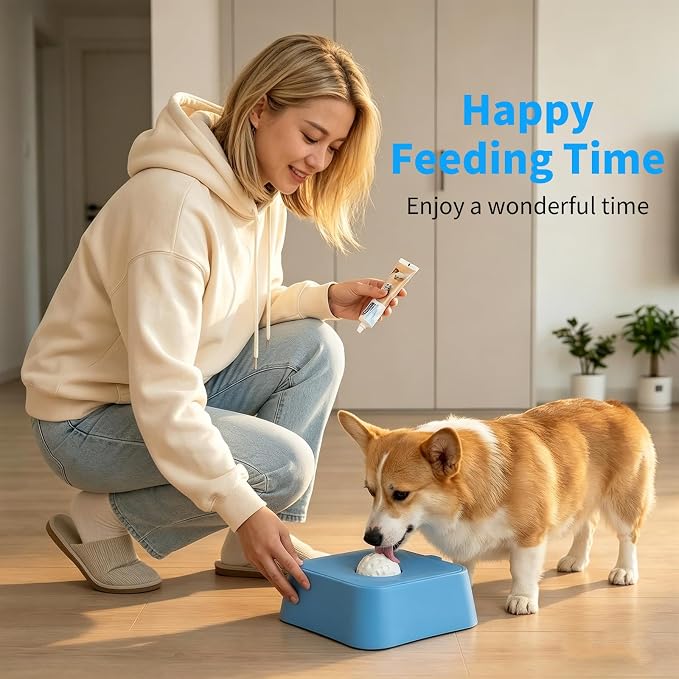 Slow Feeder Dog Lick Bowl for Liquid Treats-Bone Broth & Yogurt Mat for Dogs,3/4 Cup Capacity Calming Enrichment Toy for Post-Op Recovery or Dietary Supplement-for Large Medium Small Breeds. (Blue)