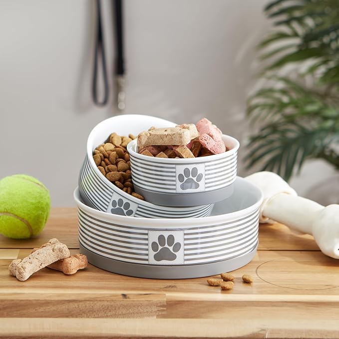 Bone Dry Paw & Patch Ceramic Pet Collection, Large Bowl, 7.5x2.4", Gray