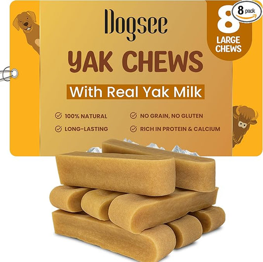 Dogsee Original Himalayan Yak Cheese Dog Chews 2lb (Large - 8 Bars) .100% Natural, 60% Protein, Dog Treats for Large Breed Dog Chews Long Lasting for Aggressive Chewers