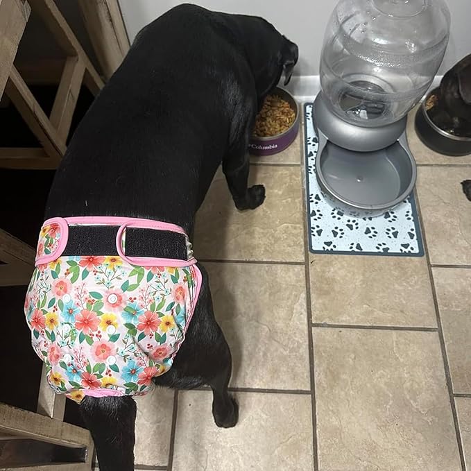 Leekalos Reusable Washable Dog Diapers Female (3 Pack) - Highly Absorbent Doggie Diapers - Size Adjustable Puppy Diapers for Dog Period Panties (Large, Flora)