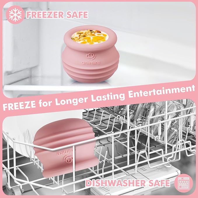 Treat Dispensing Dog Toy, Long-Lasting Interactive Puzzle Toys for Dogs, Stuffable Dog Enrichment Frozen Lick Treat Toy for Boredom, BPA Free Silicone Fetch Catch Chew Toy (Pink,L)