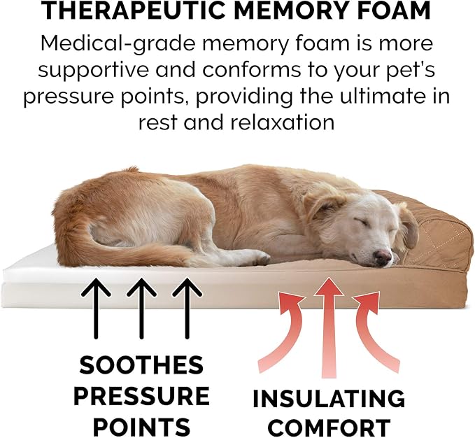 Furhaven Memory Foam Dog Bed for Medium/Small Dogs w/ Removable Bolsters & Washable Cover, For Dogs Up to 35 lbs - Quilted Sofa - Toasted Brown, Medium