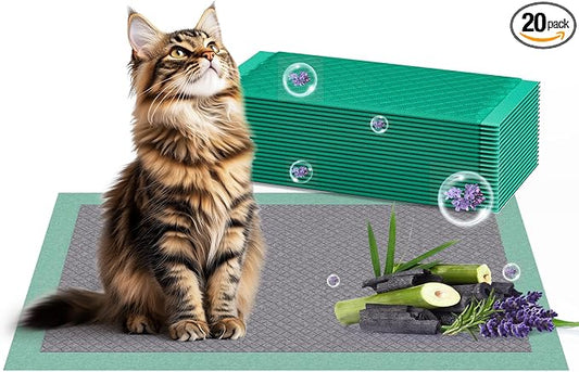 Cat Pads Refills for Litter Box, Lavender Scented 16.9"x11.4" Odor Control Cat Pee Pads with Activated Carbon for Breeze Litter System(20Counts/Green)