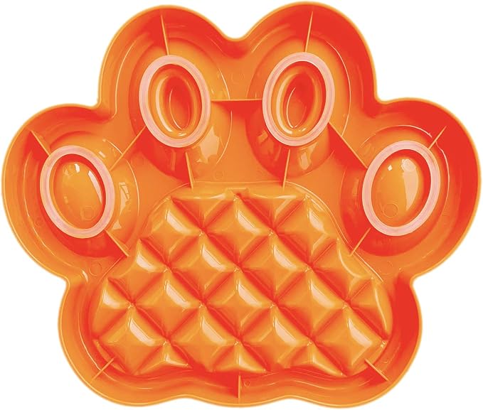 PetDreamHouse PAW 2-in-1 Slow Feeder Interactive Bowl and Removable Lick Mat Pad for Dogs, Puppies or Cats Plate Food Treats Controls Fast Eating Anti Bloating - Orange