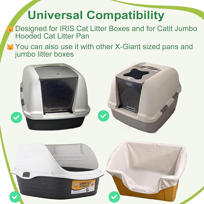 NewKe 25 Pcs Large Elastic Litter Box Liners for IRIS Cat Litter Boxes and for Catit Jumbo Hooded Cat Litter Pan, 2 MIL Super Tear-Resistant & Waterproof Disposable Bags, 30 lb Capacity, 42“ x 20”