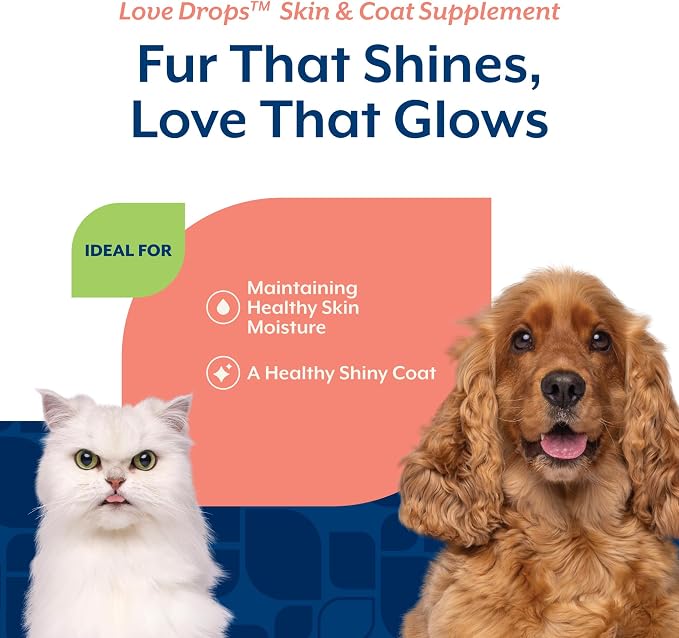 NaturVet Love Drops Plus Omegas Skin & Coat Supplement for Dogs and Cats – for Dog Skin, Cat Coats – Includes Brewer’s Dried Yeast, Omega-3, Omega-6 – Peanut Butter Flavor – 200 Ct.