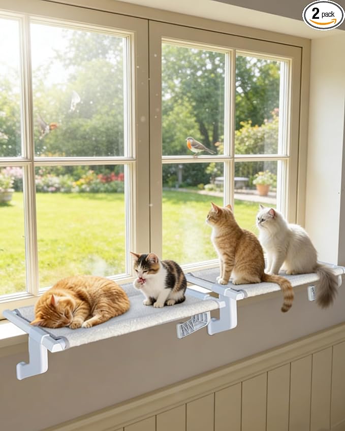 Heavy-Duty Cat Window Perch 2-Pack – All-Metal Frame Supports up to 120 lbs Each – Durable, Easy-to-Assemble Cat Hammocks for Large & Multiple Cats (L 2PC)