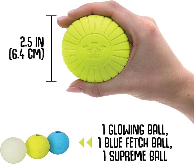 Chew King by Mammoth Glowing Fetch Ball, Dog Ball Toys, 2.5" Combo