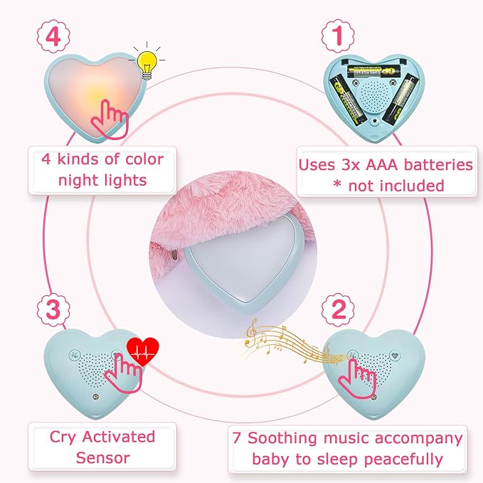 Baby Soother Cry Activated Sensor Toys,Heartbeat Bunny for Babies,Plush Stuffed Animal for Newborn Infants,Baby Toy Vibrating with Mom’s Heartbeat,Baby Shower Gifts for Girls and Boys