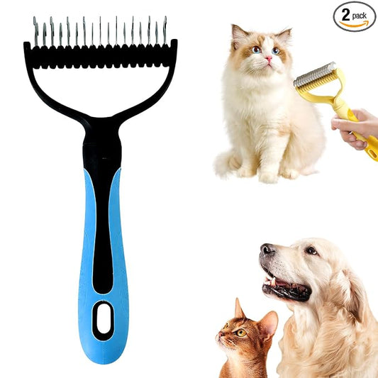 Double-Sided Pet Grooming Brush, 2026 Upgraded Undercoat Rake for Long Haired Pets, Multi-Functional Dematting Comb for Home Grooming, Pet Hair Removal Brush for Pets Owners (2, Blue)