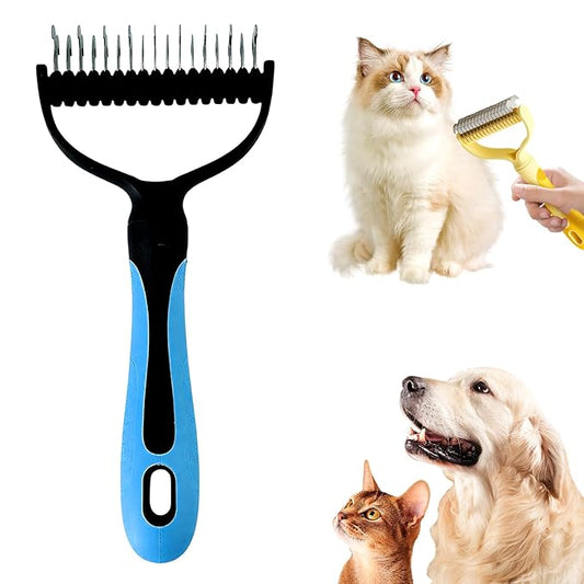 Double-Sided Pet Grooming Brush, 2026 Upgraded Undercoat Rake for Long Haired Pets, Multi-Functional Dematting Comb for Home Grooming, Pet Hair Removal Brush for Pets Owners (1, Blue)