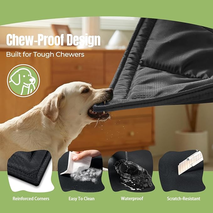 Chew Proof Indestructible Dog Bed, Durable Dog Crate Pad for Aggressive Chewers, Chew Resistant Fabric with Soft 1” 30D Foam Support, Tough Kennel Pad (Black, X-Large (28"x47"))