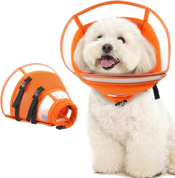 Dog Cone Alternative for Small Dogs to Stop Licking | Adjustable Recovery E-Collar for After Surgery & Wounds, Lightweight & Comfortable Elizabethan Protective Cone (Orang, M)