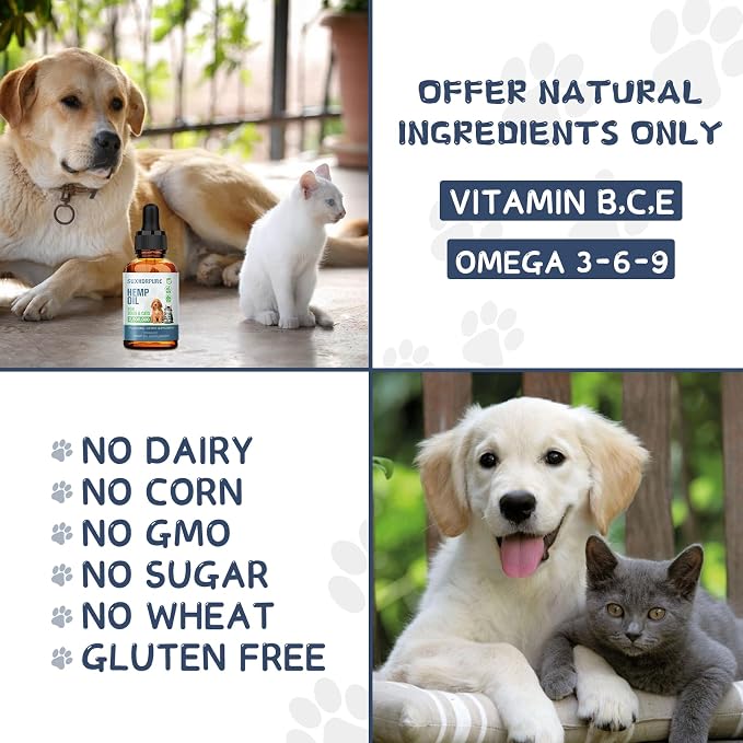 (5 Pack) Hemp Oil for Dogs and Cats - Helps with Anxiety Pain Stress Sleep Arthritis Seizures Relief - Support Hip Joint Health - Hemp Oil Drops Calming Treats