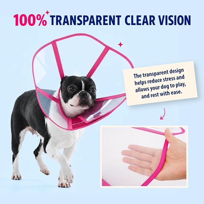 Hard Plastic Dog Surgery Recovery Cone Collar with Soft Neck Pad, Extender & Clear Vision Cone for Dogs to Stop Licking, Comfy Dog Head Cones, Extra Long Elizabethan Collar & Cone of Shame, Rosered M
