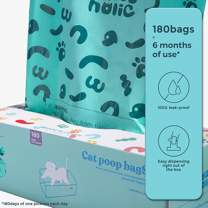 Cat Litter Disposal Bags and Dog Poop Bags with Handle,Cornstarch Based Extra Thick and Guaranteed Leak Proof Poop bags for Kitty and Doggy(360 Count 1.1 Gallon,Lavender Scent)
