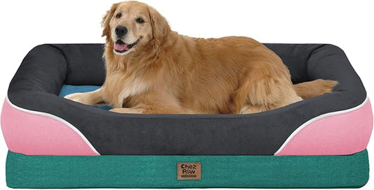 Chez Paw Large Orthopedic Dog Bed for Extra Large Dogs, Waterproof XL Egg-Crate Foam Dog Bed with Removable Washable Cover & Non-Slip Bottom, 4-Sided Bolster Support, Navy Blush 42"x30"x7.5"