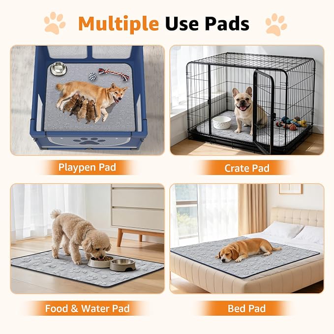 LOOBANI Washable Pee Pads for Dogs 36"x48", 2 Packs Extra Large Whelping Pads for Floor, Playpen, Super Absorbent Reusable Dog Mat, Waterproof Puppy Pads for Incontinence, Housebreak,Crate,Gray