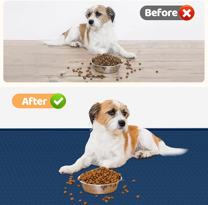 Dog Food Mat, Extra Large 51" x 25.6" Silicone Pet Feeding Mat with Raised Edge Pet Placemat for Small, Medium, and Large Pets Non-Slip, Easy to Clean (Navy Blue)
