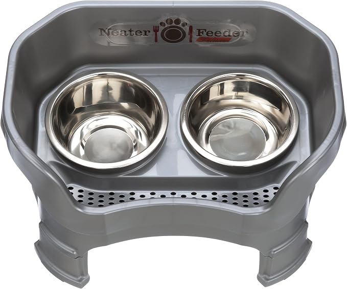 Neater Pets Neater Feeder Deluxe with Leg Extensions Mess-Proof Food & Water Bowls with Neater Mat Waterproof Silicone Mat - Protect Floors from Food & Water