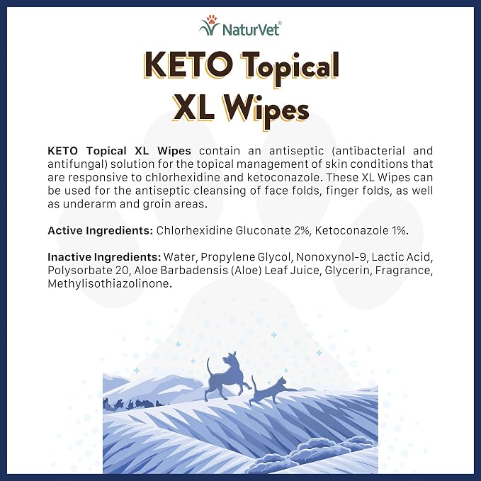 NaturVet Keto Topical XL Wipes for Dogs, Cats & Horses 60 Count