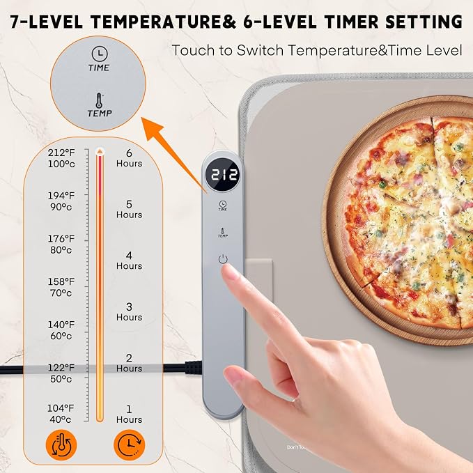 Homelove Warming Mat for Food - Electric Warming Tray with 7-Level Temperature and 6-Level Hours Setting, Full Surface Heating, Waterproof Dishwasher-Friendly Food Warmer for Parties, Kitchen (Khaki)