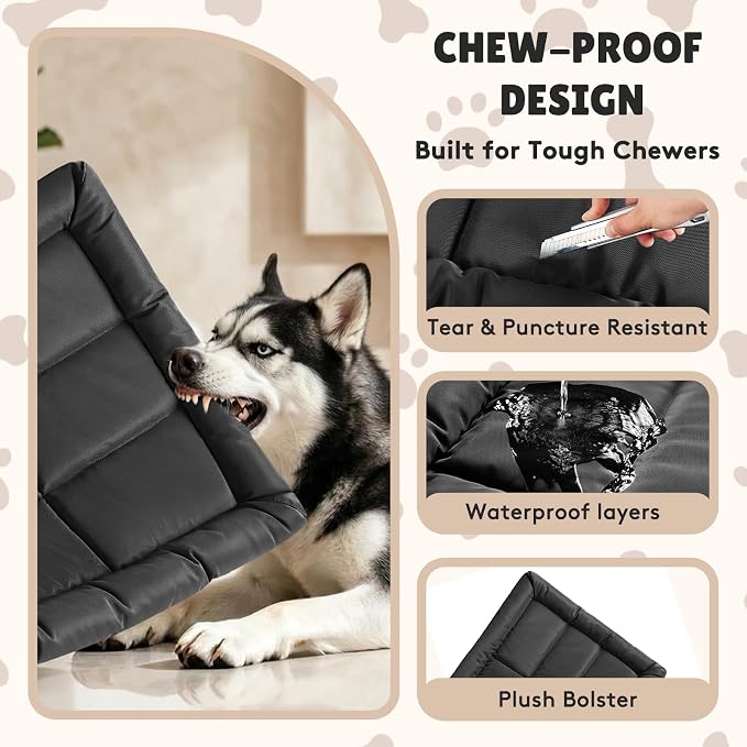 Chew Resistant Dog Bed for Aggressive Chewers, Indestructible Orthopedic Dog Bed with 3" High Density Foam Base & Plush Bolster Sides, Durable Pet Bed with Waterproof Washable Cover, Medium (22"x35")
