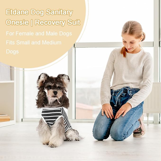 Etdane Dog Diapers Sanitary Panties Physiological Period Shirts Surgical Recovery Suits for Male and Female Dogs White Stripe X-Small