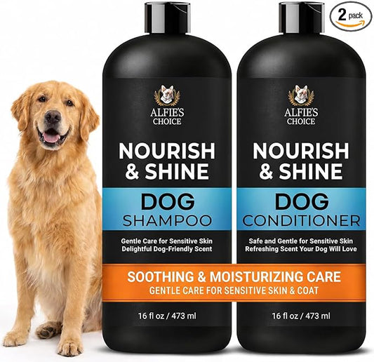 ALFIE'S CHOICE Dog Shampoo and Conditioner Set | 16 fl oz Each | Lavender & Rosemary with Biotin | for Itchy, Dry & Sensitive Skin | Detangling & Moisturizing for All Breeds & Puppies | Made in USA