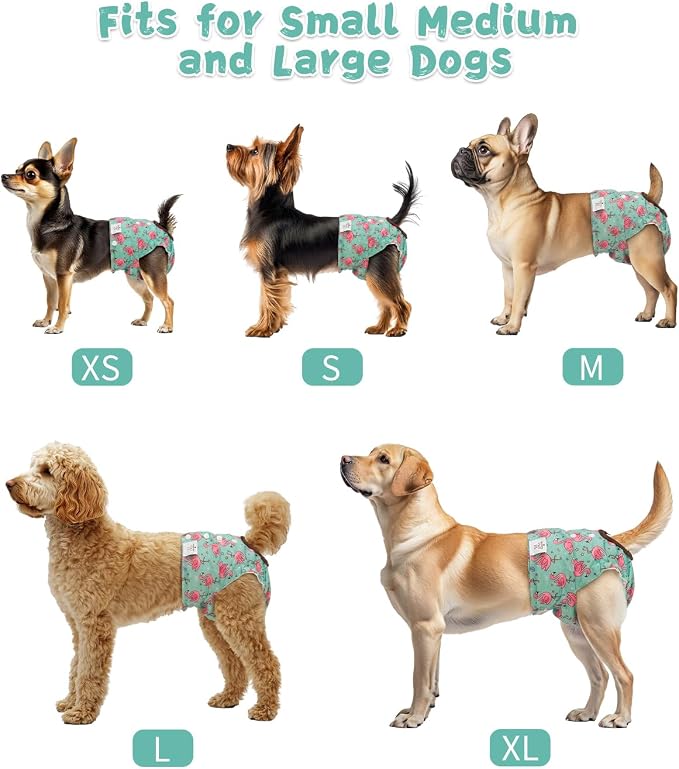 CuteBone Washable Female Dog Diapers 4 Pack Reusable Doggie Heat Diapers for Period FMG10M