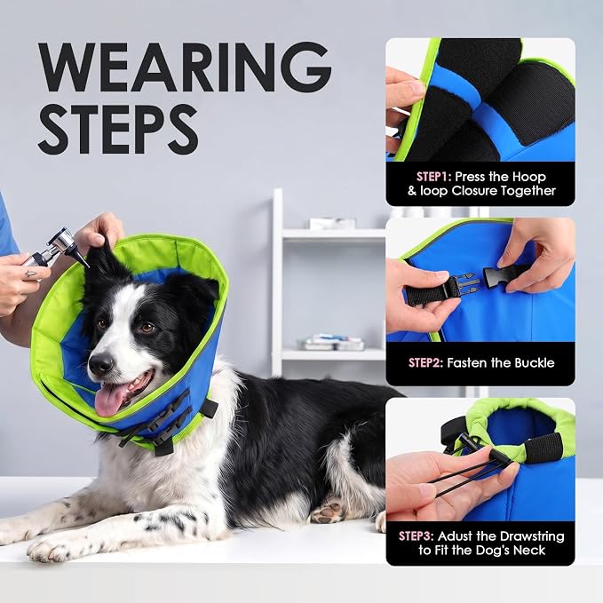 AOFITEE Dog Cones for Medium Dogs, Soft Dog Cone Collar After Surgery, Adjustable Cone for Dogs to Stop Licking with Adjustable Buckle, Pet E-Collar Alternative for Wound Healing(Bluegreen,Medium)