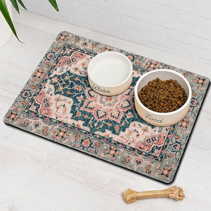 Dog Food Mat for Floors Waterproof Quick Dry Pet Placemat Cat Feeding Bowls Mats for Food and Water, Eco-Friendly Dog Accessories Diatomite Pets Supplies 16" X 24"