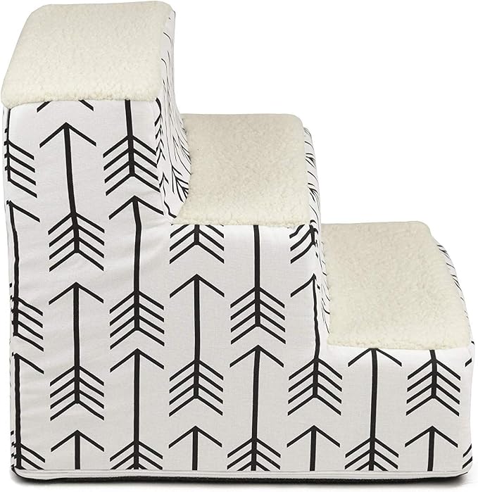 Majestic Pet 3 Step Portable Dog Stairs for Small Dogs to get on Bed Supports 250 lbs or Less – Dog Steps for High Bed with Machine Washable Cover –Pet Stairs for Cats Arrow White/Black