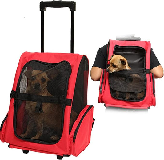 Portable Pet Travel Carrier & Backpack Luggage, Pet Carrier Stroller Trolley Bag with Wheels Soft-Sided Dog Cat Puppy Rolling Carrier with Telescopic Handle