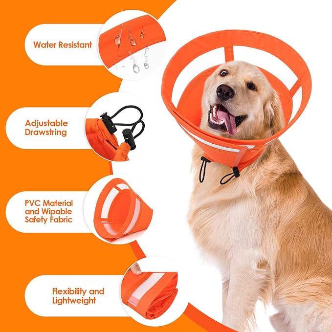 SAWMONG Soft Cone for Dogs – Large Dog Recovery Collar, Adjustable E-Collar to Stop Licking After Surgery (L, Orange)