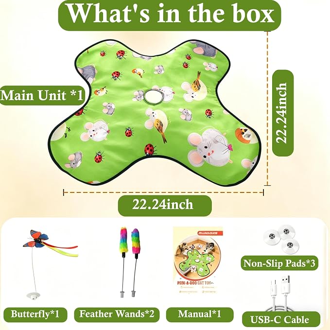 Interactive Cat Toys for Indoor Cats, 3-in-1 Interactive with Fluttering Butterfly Moving Concealed Feathers 3 Prey Sounds, Rechargeable Touch Activated for Bored Indoor Adult Cats Kittens