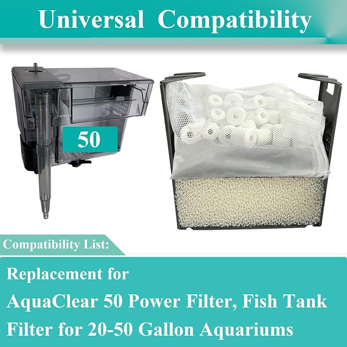2 Set Three-Stage Filters Replacement Media Kit for AquaClear 50 Power Filter, Fish Tank Filter for 20-to-50 Gallon Aquariums