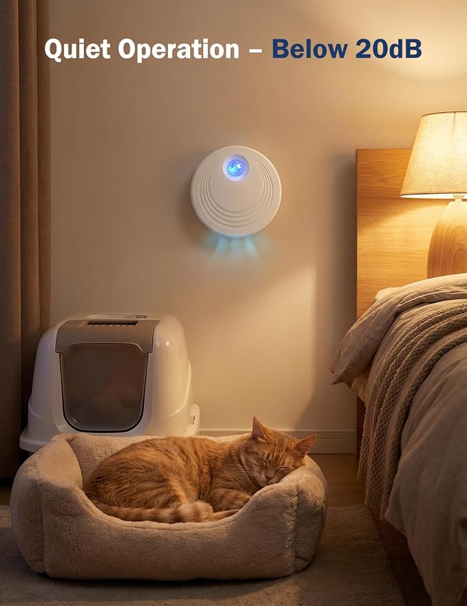 Rechargeable Cat Litter Deodorizer for Pets, 99.9% Odor Eliminator for Litter Box, Pet Bed, Toilet, with 24/7 Auto Mode with Motion Detection, Ultra Quiet, No Filter Needed (White)