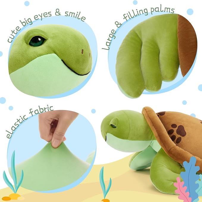 Muiteiur Giant Sea Turtle Pillow Plush 27.6 Inch, 2.3lb Weighted Stuffed Animal for Kids Adults, Large Ocean Body Pillow for Bed, Soft Turtle Cushion Nursery Decor Gift
