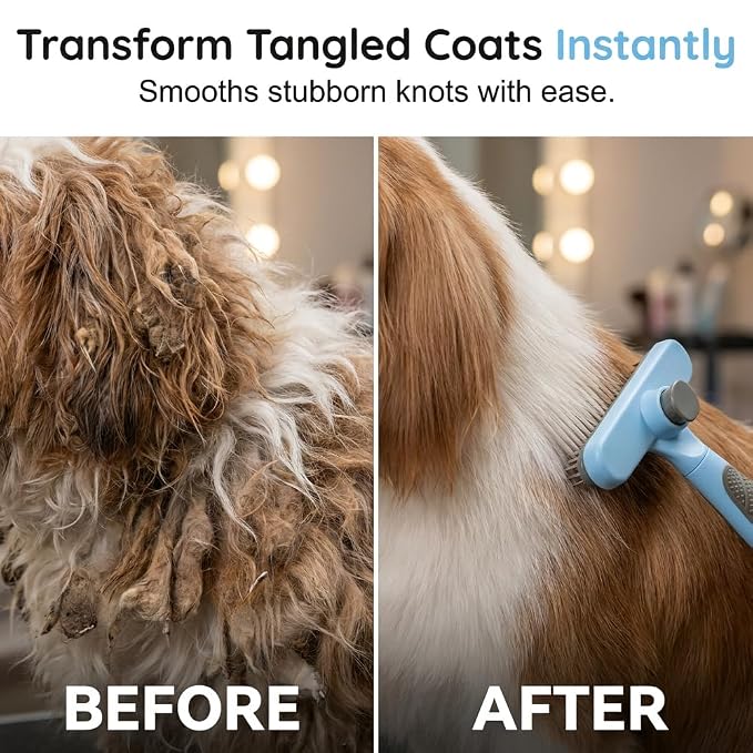 Double Sided Deshedding Dog Brush, 2026 New Undercoat Rake & Dematting Comb for Dogs and Cats, Pet Grooming Brush for Shedding, Stainless Steel Detangling Tool for Long Thick Coats (grey)