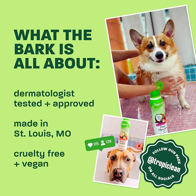 TropiClean Deshedding Dog Conditioner, Reduces Shedding & Softens Coat, Puppy Safe, Made in the USA, Lime & Cocoa Butter Scent, 20oz.