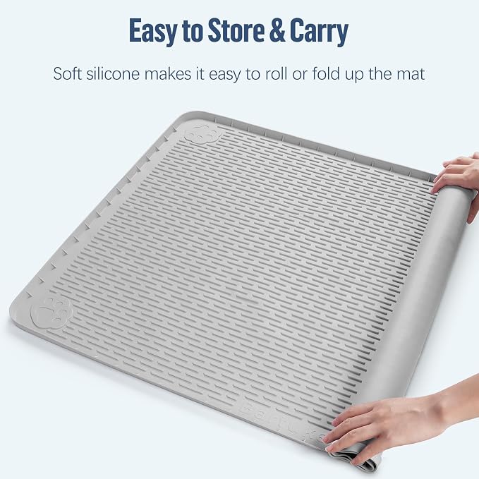 Pee Pad Holder for Dogs, 70" x 45" Silicone Pee Tray Mat Leak-Proof, High Edge, No Spill Pet Pad Holder for Puppy, Cat, Rabbit, Training Pads for Floor Protection, No Pee Pads (Light Grey)
