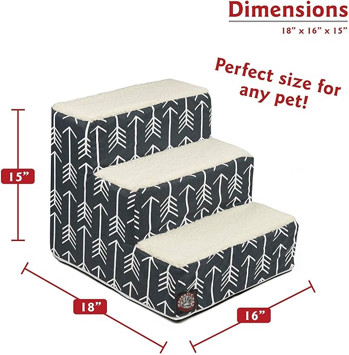 Majestic Pet 3 Step Portable Dog Stairs for Small Dogs to get on Bed Supports 250 lbs or Less – Dog Steps for High Bed with Machine Washable Cover –Pet Stairs for Cats Arrow Navy Blue
