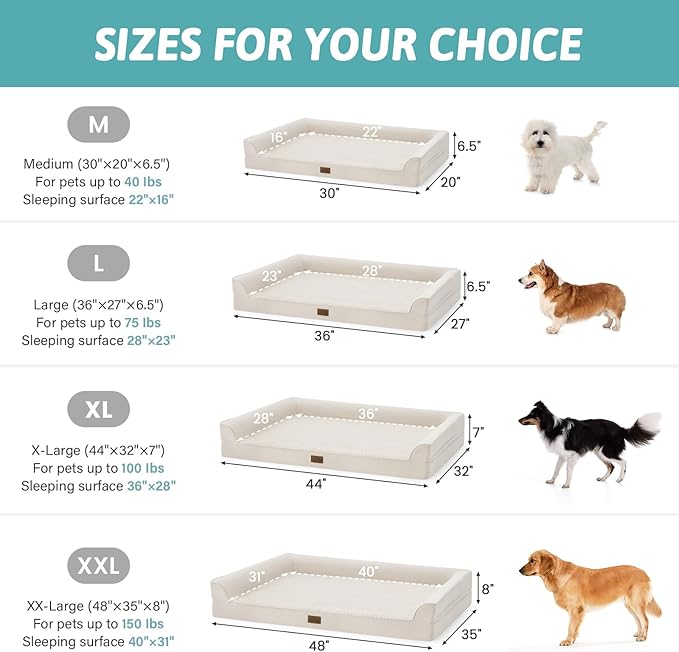 COZY KISS Orthopedic Large Dog Beds, Bolster Pet Couch with Waterproof Lining, Egg Crate Foam Sofa for Pets Up to 65 lbs, U-Shaped, 36x27x6.5 inch, Beige