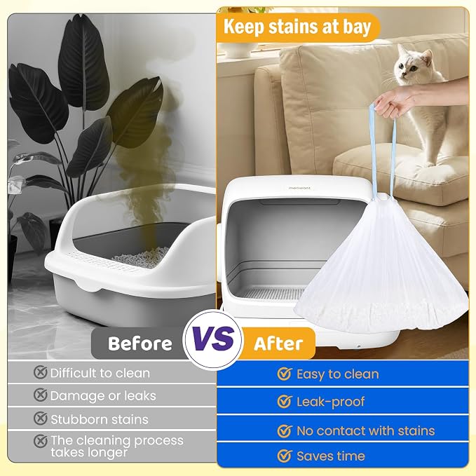 160 Count Drawstring Cat Litter Box Liners, Durable Cat Litter Bags Compatible with Meowant MW-SC01/SC02/SC09/LR01/LR02 Self-Cleaning Litter Box, 18"x12.6"