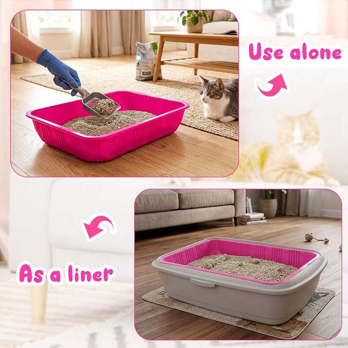 Tessco for you 30 Pack Disposable Cat Litter Boxes, Plastic Leakproof Litter Trays for Cats, Disposable Travel or Temporary Litters Pan for Kittens and Small Pets, 16.7 x 10.5 x 3.4 Inch(Rose Red)