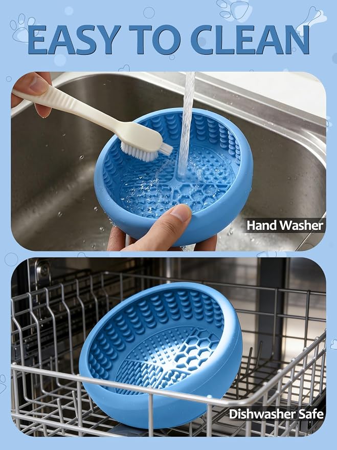 Dog Lick Bowl for Large Dogs, Lick Mat, Slow Feeder Lick Bowl with Brush and Scraper,Strong Suction, Freeze Licking Bowl for Anxiety Relief, Enrichment & Distraction, Dishwasher Safe 7.6 * 3.5 inch
