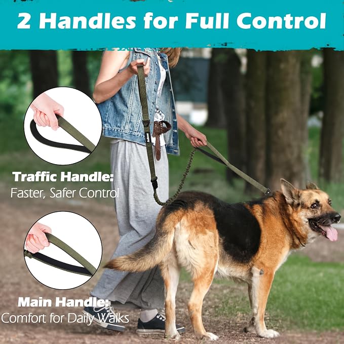 PetBonus Heavy Duty Tactical Dog Leash and 2-Pack Large Silicone Collapsible Dog Bowls