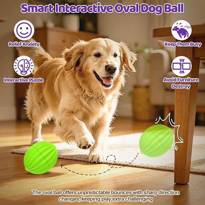 Yipetor Smart Interactive Dog Toy Ball,【Alemon Balls】 Automatic Moving Vibrating Oval Dog Ball, Gentle Bouncing & Self Rotating, Type-C Rechargeable Dog Toys to Keep Medium Large Dogs Busy, 3 Inch
