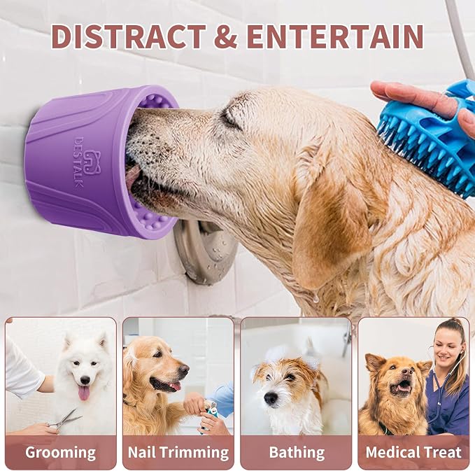 Dog Lick Bowl, Bestalk Anxiety Relief Slow Feeder Dog Lick Mat Treat Dispenser, Non-Slip Dog Licking Bowl Dog Enrichment Toys for Small Medium and Large Breed Dogs, BPA Free Silicone(Purple,S)
